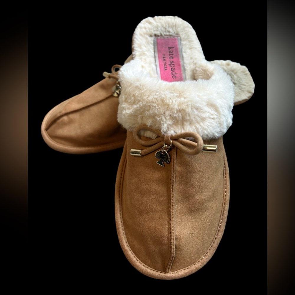 Kate Spade Lacey Tan & Cream Faux Fur Slippers Women’s Size 7
